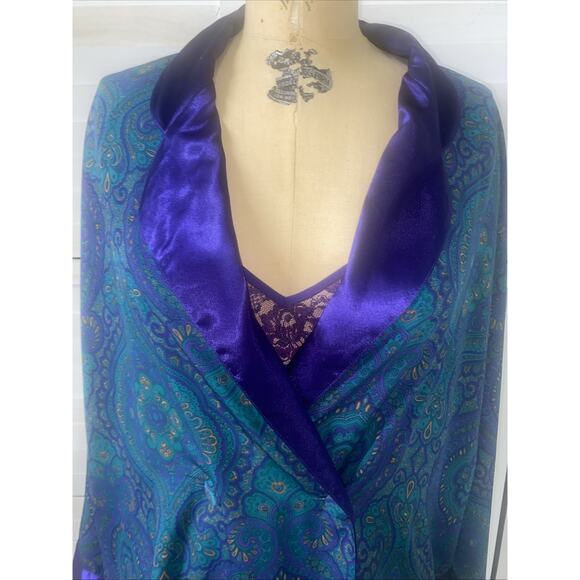 90s 2 Piece Set Victoria’s Secret Gold Label Paisley Satin Wrap Robe & Chemise M - Picture 2 of 12